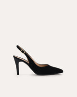 Stilettos destalonados en piel negra. La altura perfecta para cualquier evento