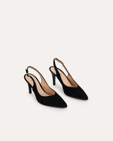 Stilettos destalonados en piel negra. La altura perfecta para cualquier evento