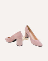 zapatos de salón ante nude con tacón ancho. Cassani Made in Spain