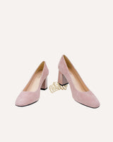 zapatos de salón ante nude con tacón ancho. Cassani Made in Spain