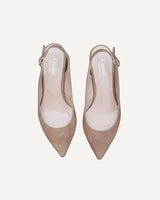 zapatos de salón ante camel destalonado tacón medio ancho