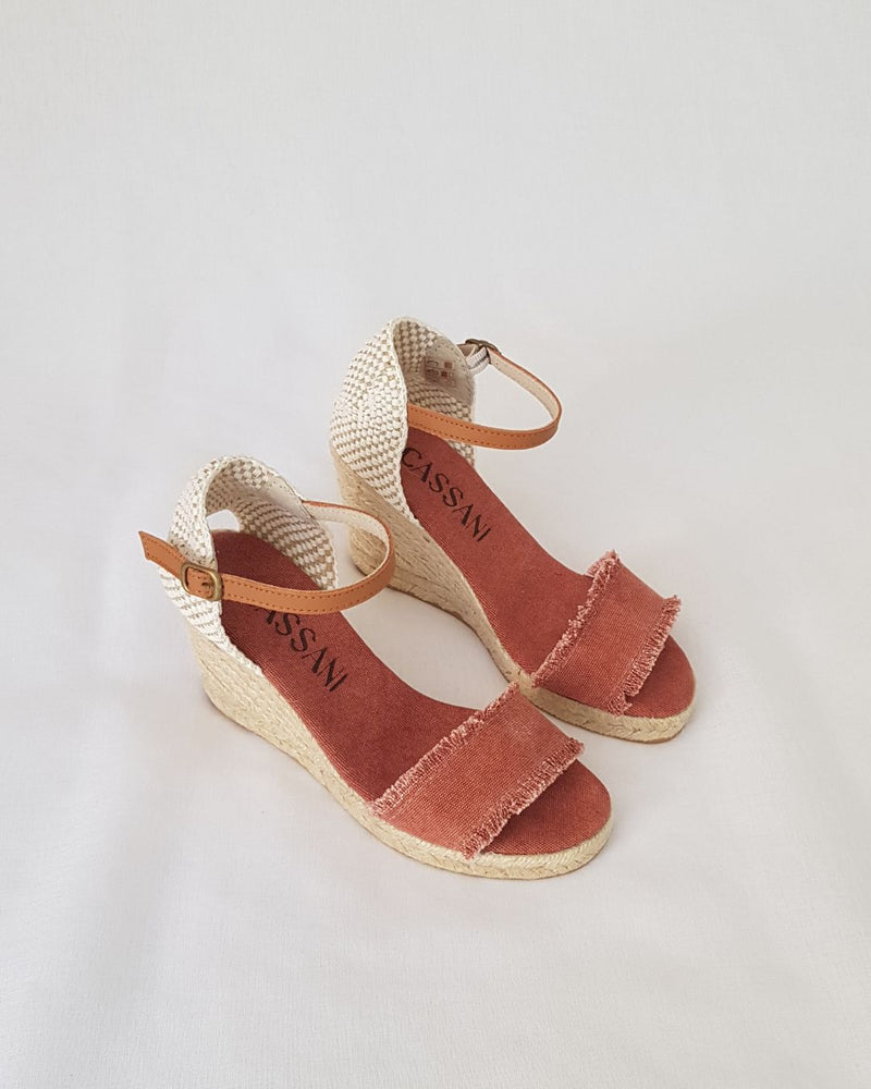 Sandalias Cuña Alta Textil Teja –