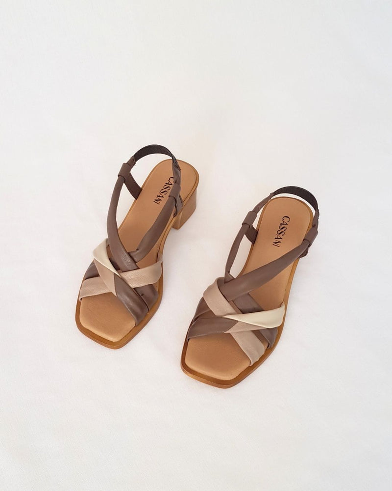 Sandalias Tiras Tacón Medio Piel Soft Marrón-Beige-Taupe