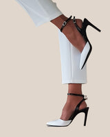 zapatos de salón Cassani en piel blanca y negra ideal bodas